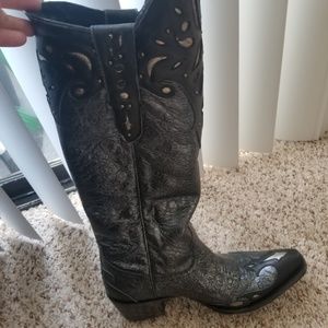 Black sunburst cowboy boots